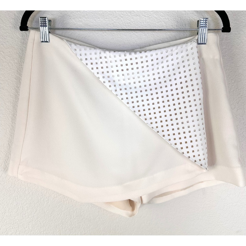 BCBG Generation Cream Faux Leather Skort Asymmetrical Flap Minimalist Chic